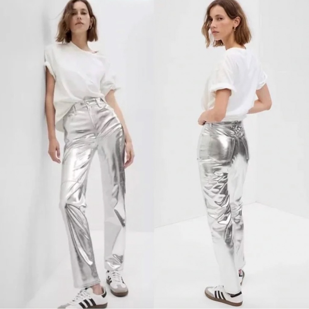 High Rise Faux-Leather Cheeky Straight Jeans